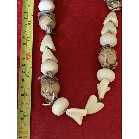 Vintage Miriam Haskell Earth Tone Stone Glass Bead Shell Necklace Boho Chunky - Picture 11 of 13